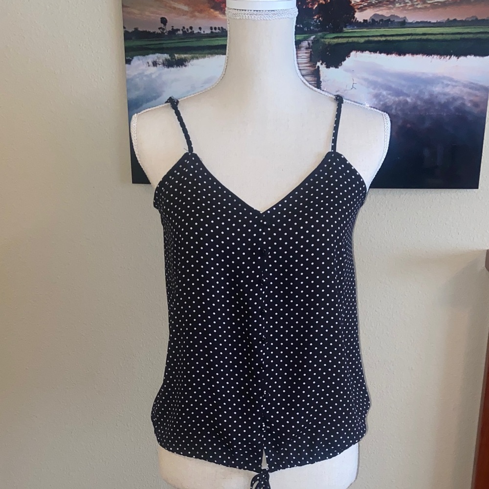 Mini Polka Dots Hippie Rose Black & White Dotted Tank Top Blouse Button Camisole